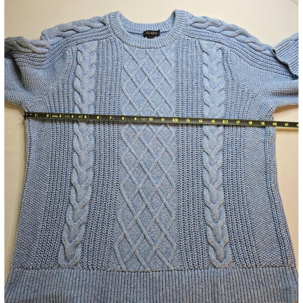 Talbots Womens Light Blue Cable Knit Cotton Sweater Crewneck L Preppy - Picture 3 of 7